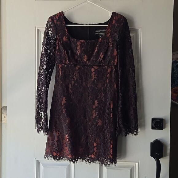 Nanette Lepore Floral Lace Overlay Long Sleeve Midi Dress - Picture 1 of 8